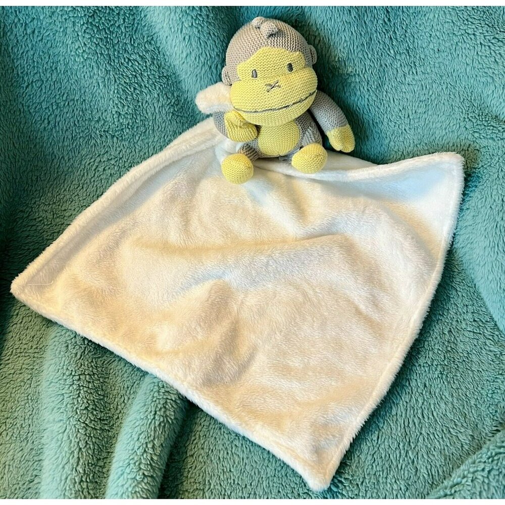 Baby Bum Monkey Duke Lovey Yellow‎ Gray Plush Knitted Security Blanket Toy